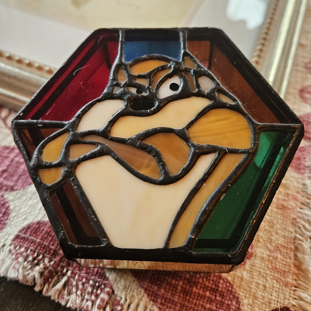 Vintage Tasmanian Devil Tiffany Style Stained Glass Trinket Storage Box